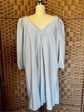 LOFT navy & white stripe French terry popover dress XL